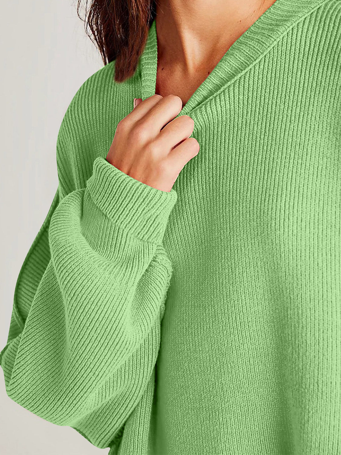 Double Take Side Slit Round Neck Long Sleeve Sweater - Cowaa