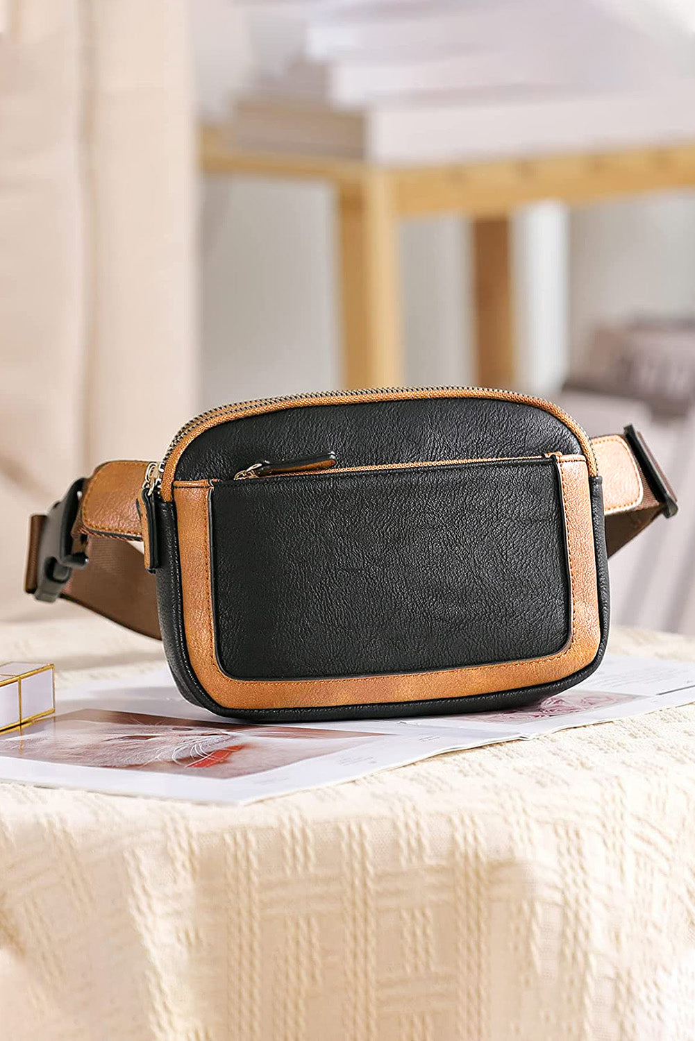 Black Adjustable Strap Mini PU Leather Crossbody Bag - Cowaa