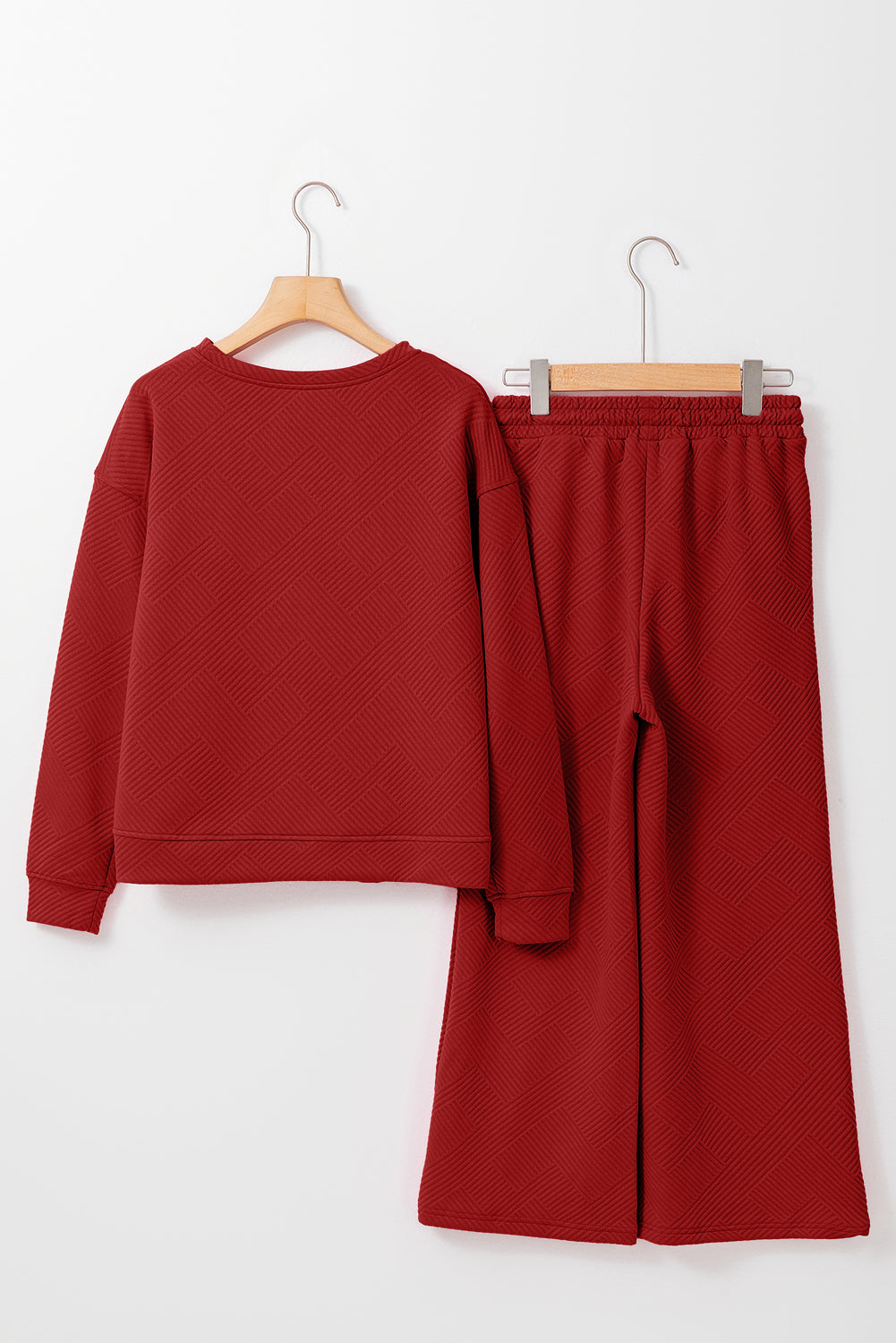 Strawberry Pink Textured Loose Slouchy Long Sleeve Top and Pants Set - Cowaa