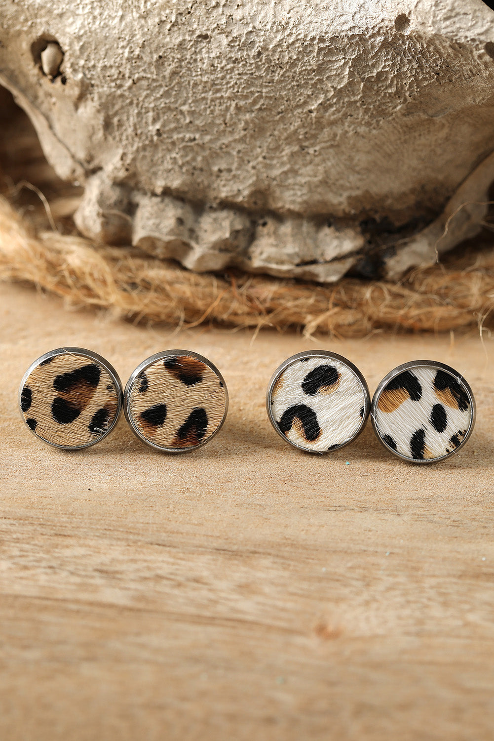 Brown Leopard Studded Earrings - Cowaa