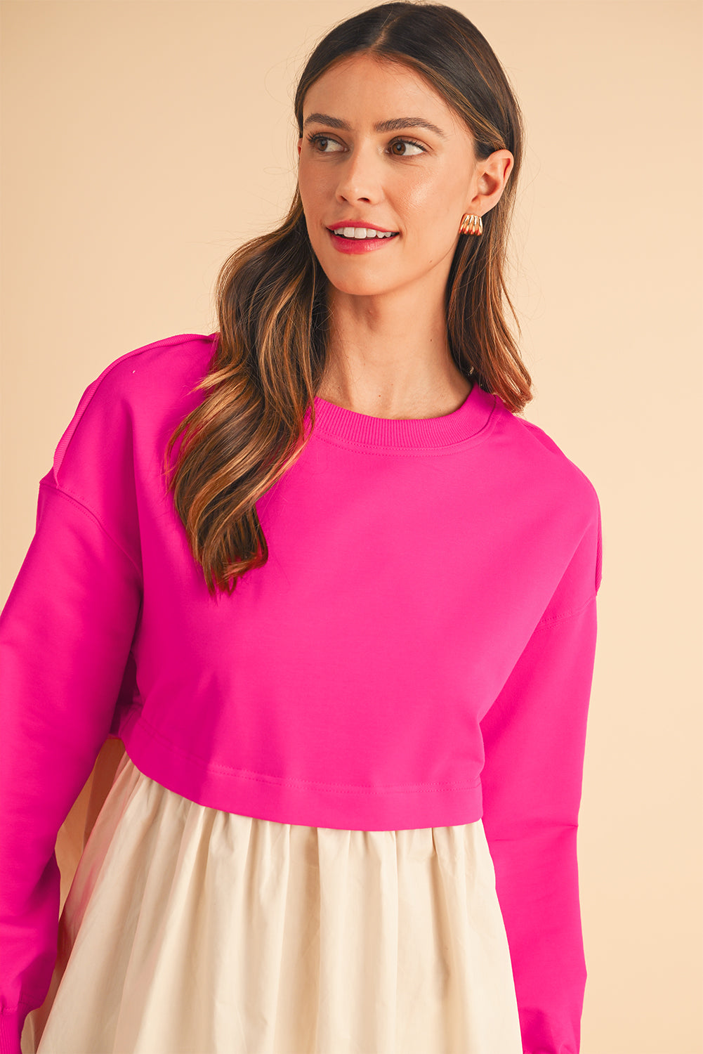 Khaki Sweatshirt 2-in-1 Flowy Pleated Mini Dress - Cowaa