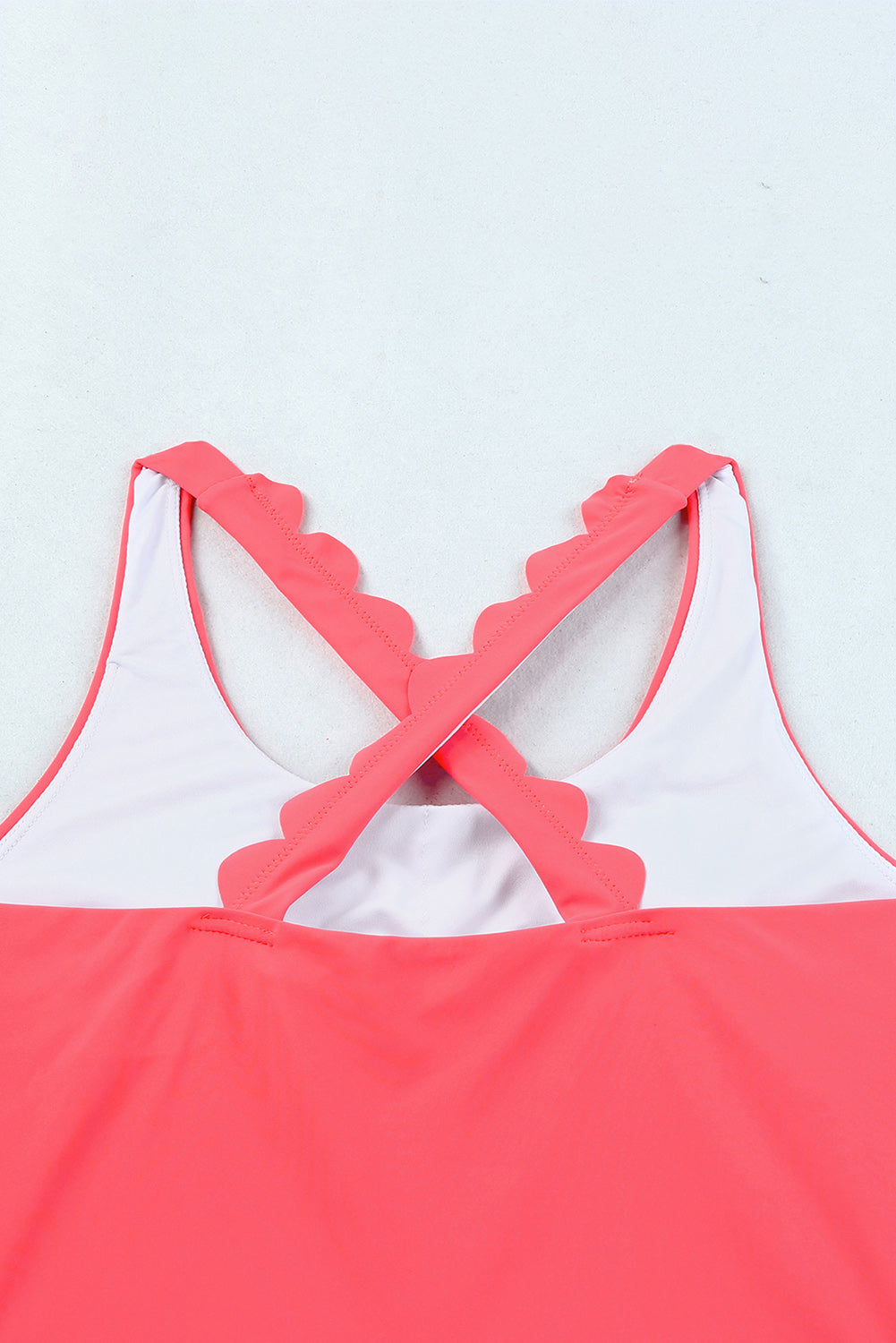 Pink Scalloped Criss Cross High Waist Bikini - Cowaa