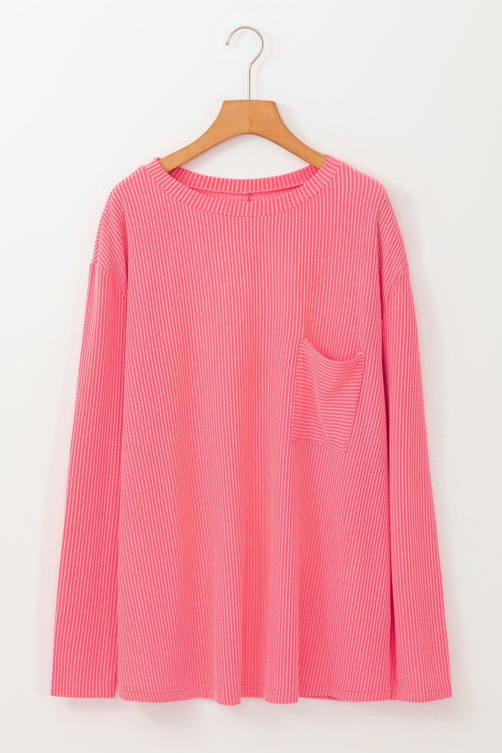 Peach Blossom Plus Size Ribbed Textured Long Sleeve T Shirt - Cowaa