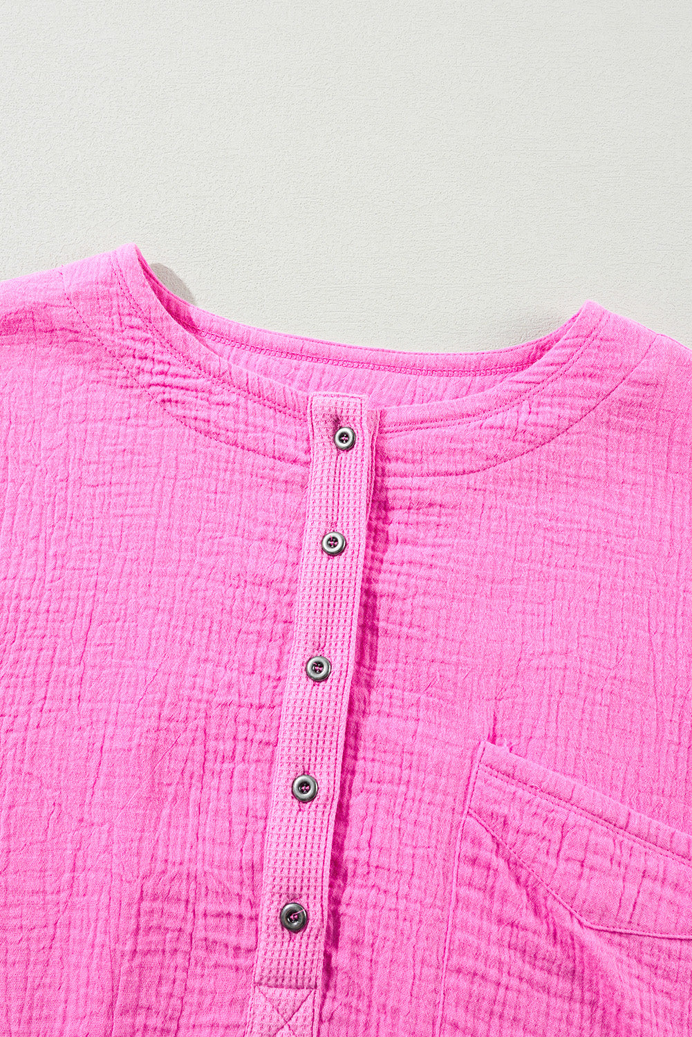 Bonbon Half Buttons Chest Pocket Drop Sleeve Plus Size Top - Cowaa
