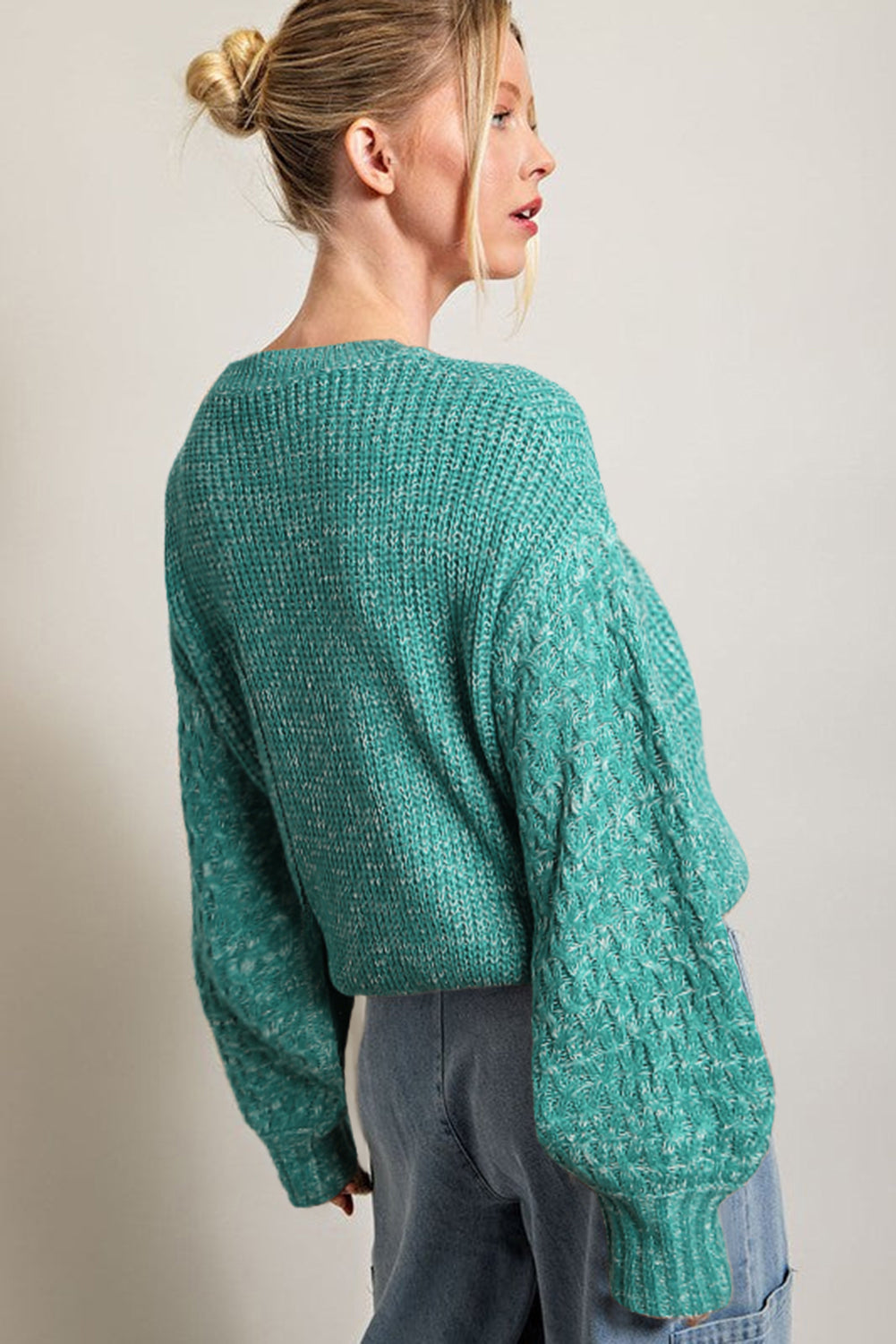 Parchment Chunky Knit Sleeve Drop Shoulder Sweater - Cowaa