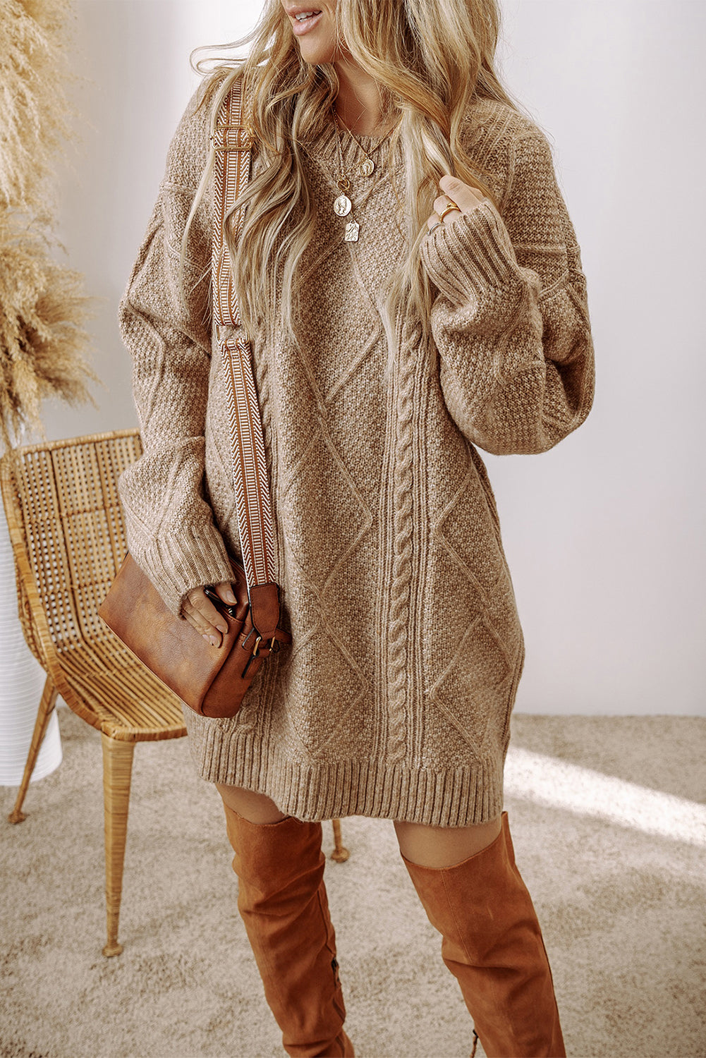 Knit Loose Fit Sweater Dress - Cowaa