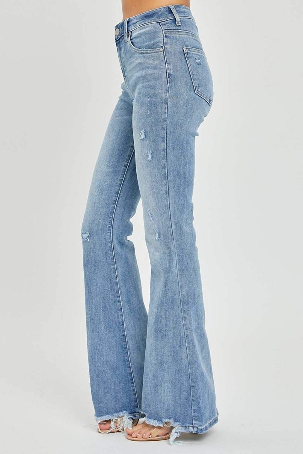 Risen Full Size High Rise Frayed Hem Flare Jeans - Cowaa