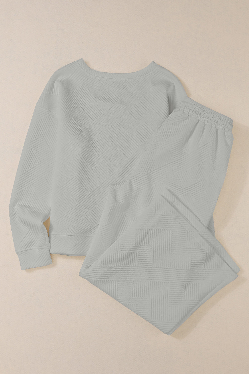 Strawberry Pink Textured Loose Slouchy Long Sleeve Top and Pants Set - Cowaa