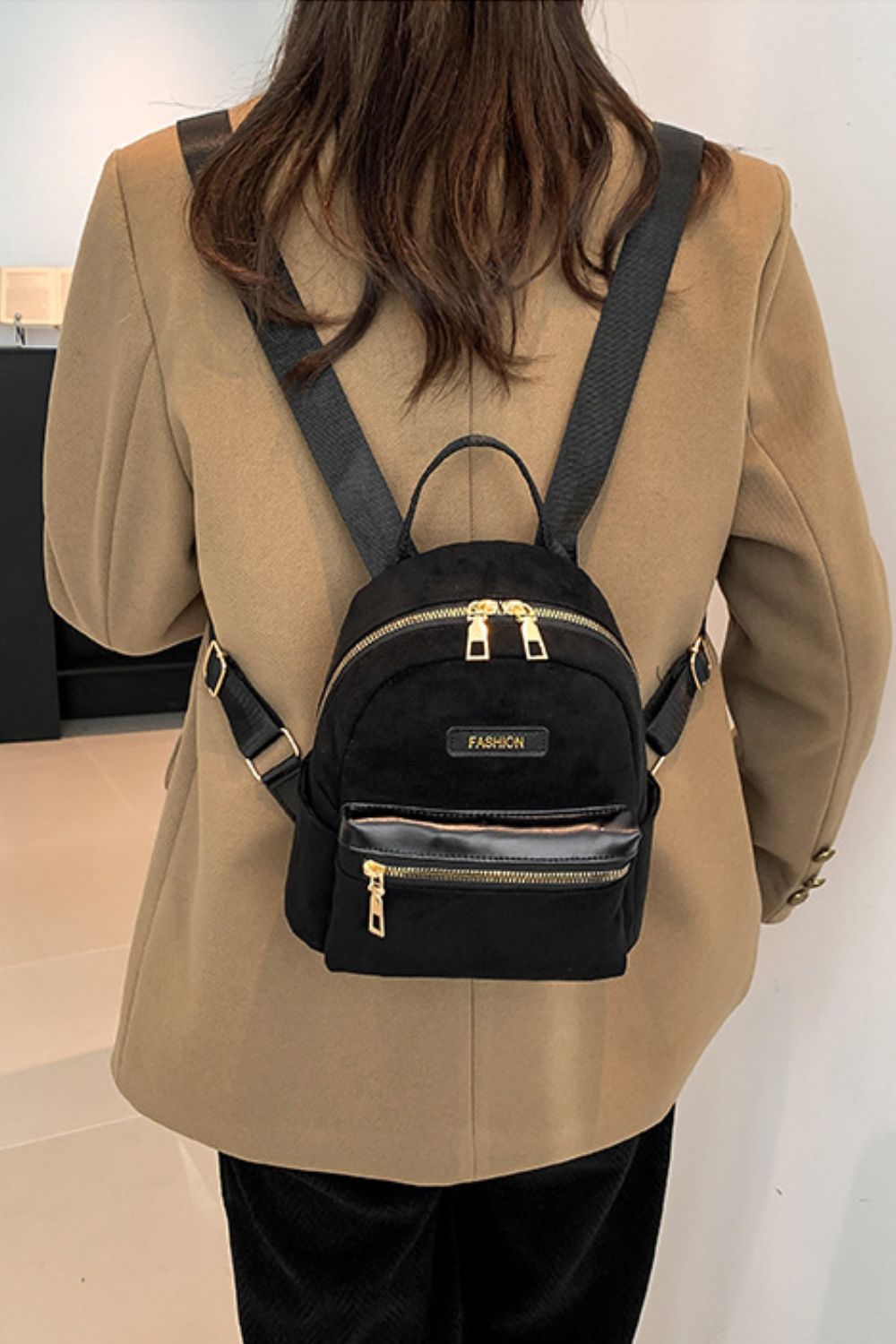 Suede Adjustable Strap Backpack Bag - Cowaa