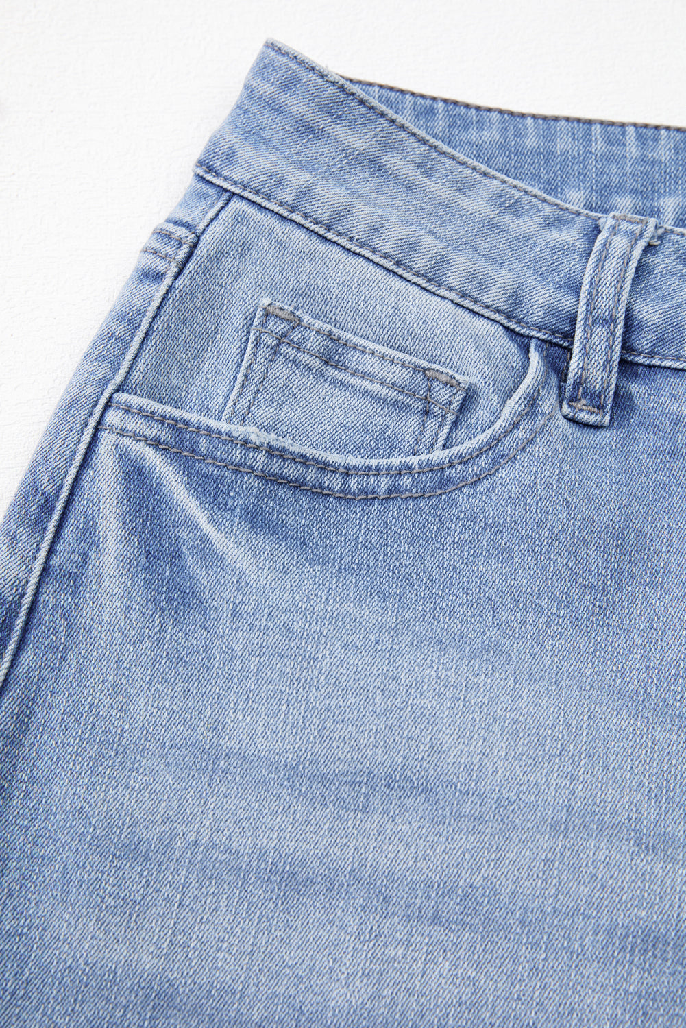 Sail Blue Mineral Wash Raw Hem High Waist Flared Jeans - Cowaa