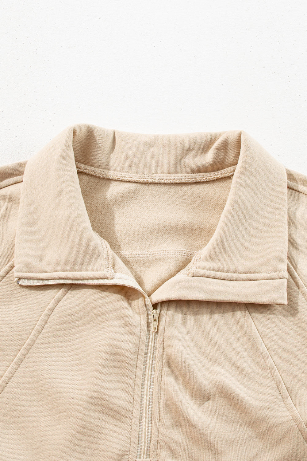 Brown Zip Up Stand Collar Thumbhole Sleeve Sweatshirt - Cowaa