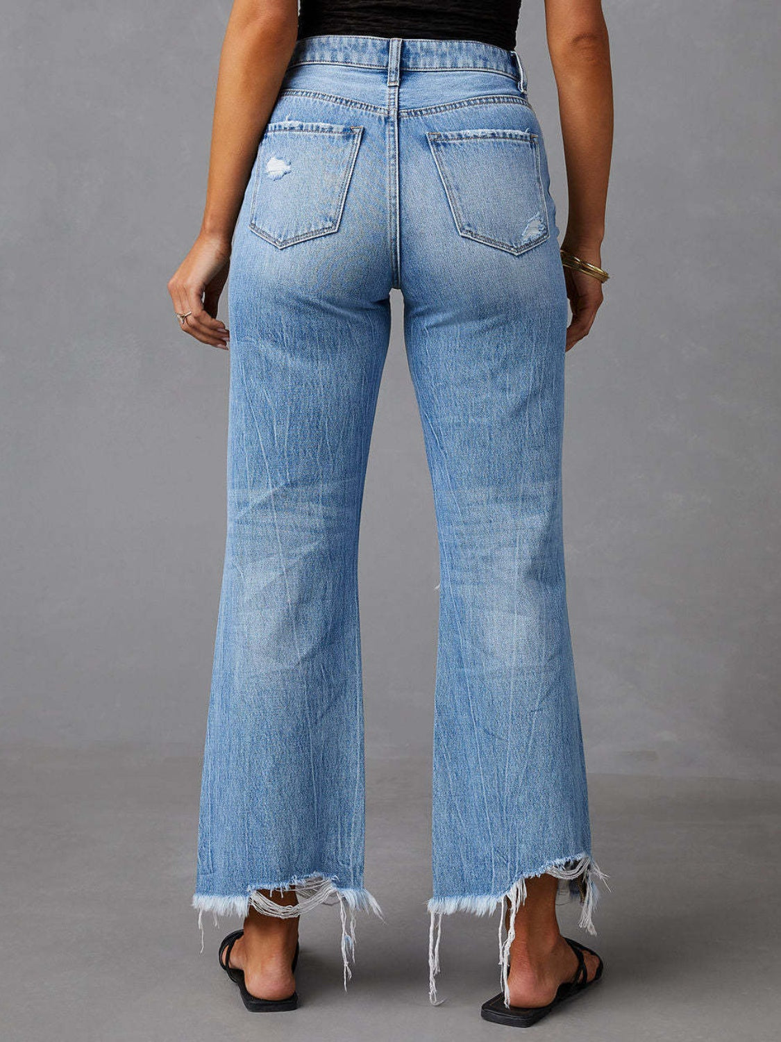 Distressed Raw Hem Jeans with Pockets - Cowaa