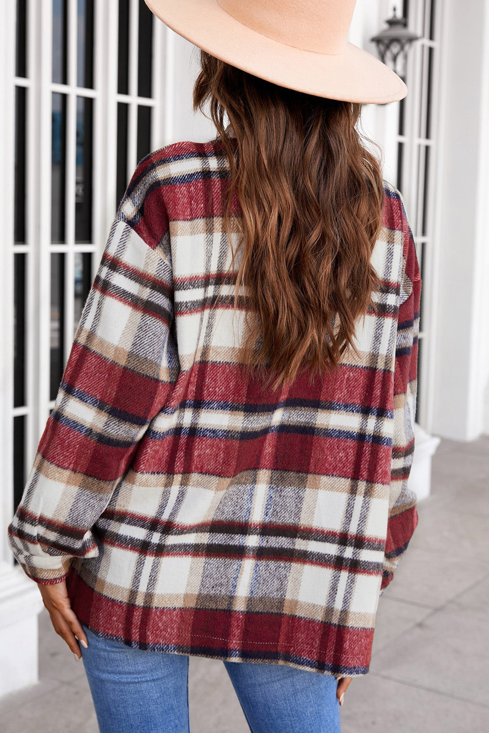 Plaid Button Front Pocket Shirt Shacket - Cowaa
