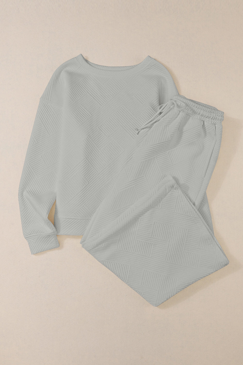Strawberry Pink Textured Loose Slouchy Long Sleeve Top and Pants Set - Cowaa