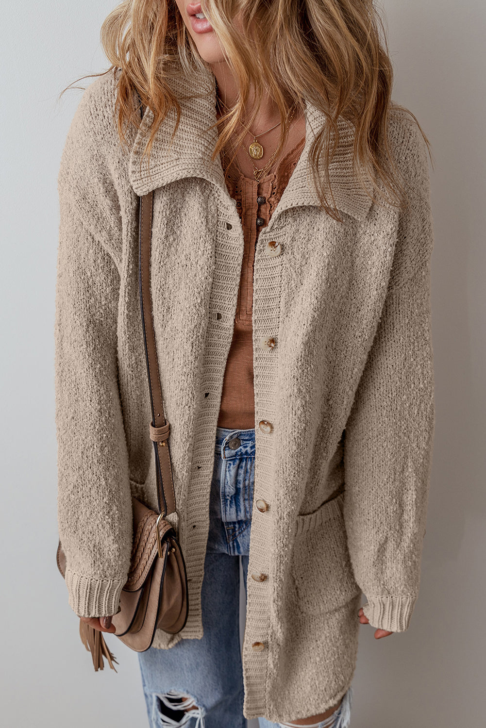 Jet Stream Collared Drop Shoulder Button Up Cardigan with Pocket - Cowaa