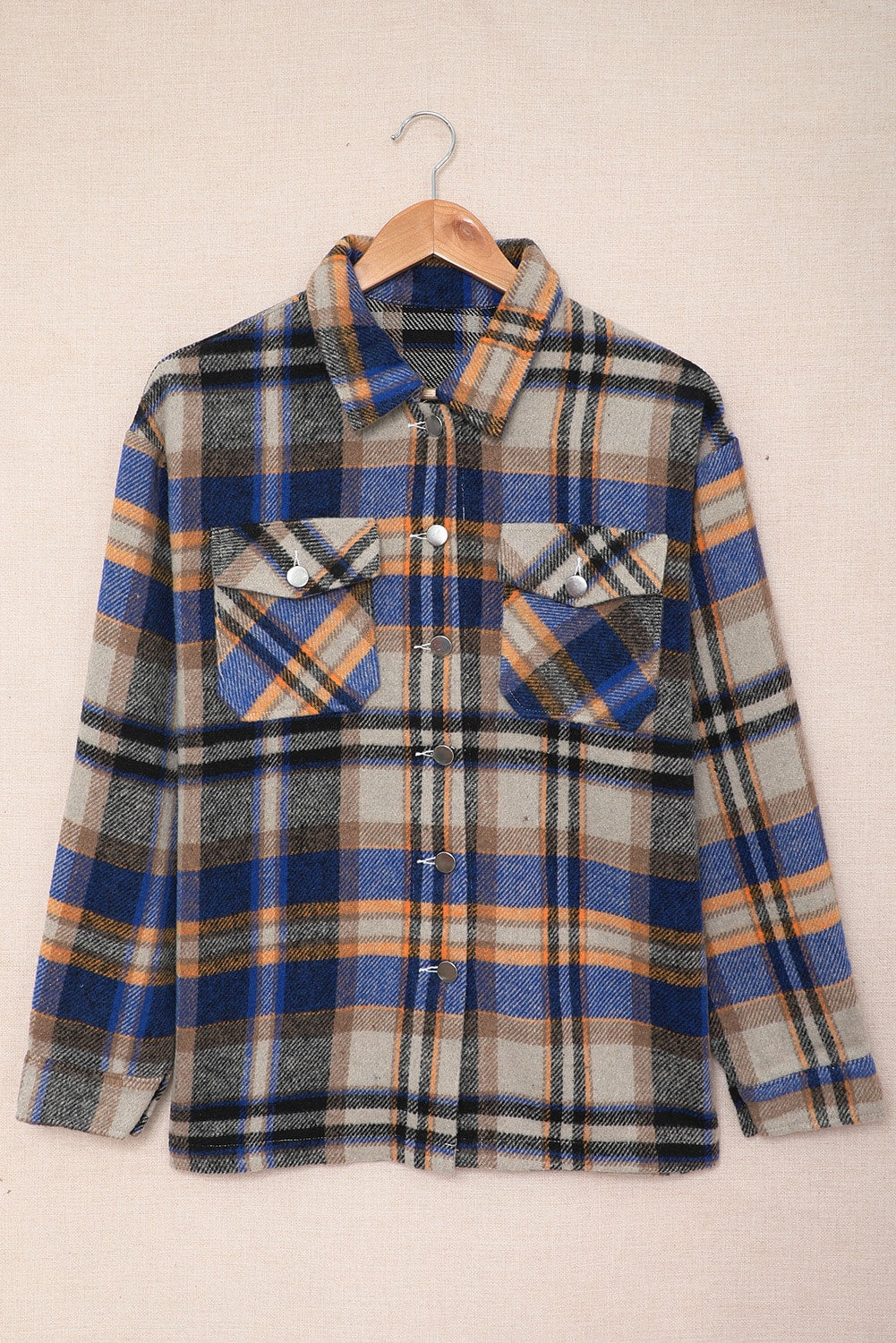 Plaid Button Front Pocket Shirt Shacket - Cowaa