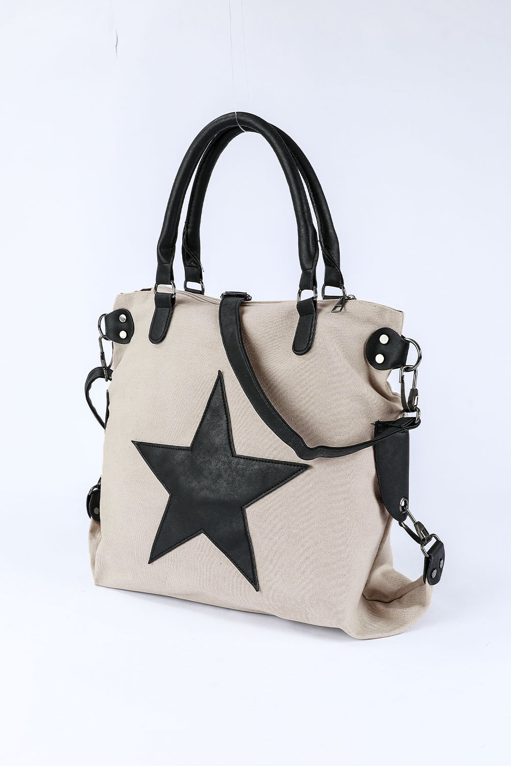 Beige Star Canvas Tote Bag - Cowaa