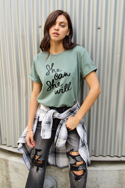 Simply Love Full Size SHE CAN SHE WILL Short Sleeve T-Shirt - Cowaa