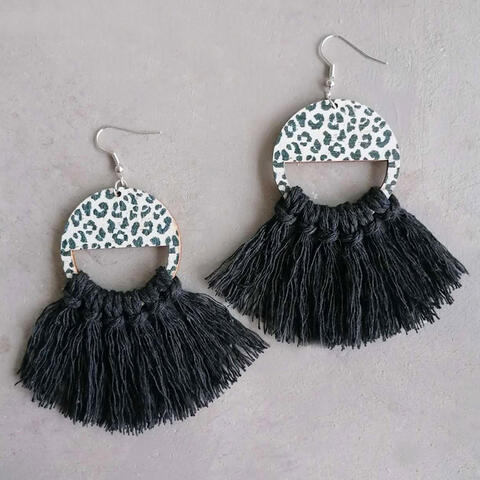 Tassel Detail Leopard Drop Earrings - Cowaa