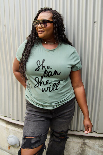 Simply Love Full Size SHE CAN SHE WILL Short Sleeve T-Shirt - Cowaa