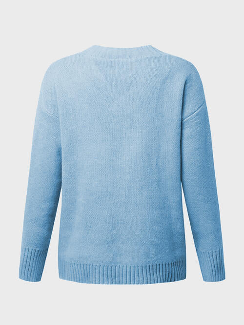 V-Neck Long Sleeve Knit Top - Cowaa