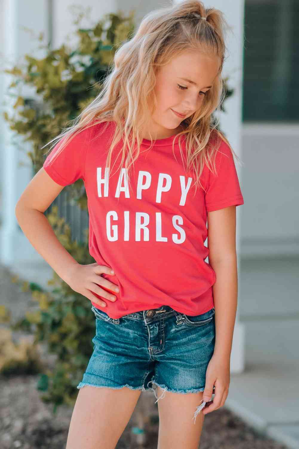 Girls Letter Graphic Short Sleeve T-Shirt - Cowaa