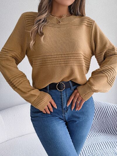 Round Neck Long Sleeve Sweater - Cowaa