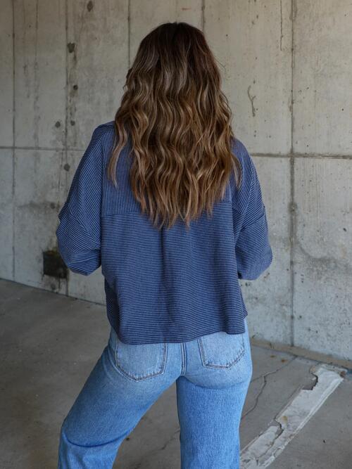 Ribbed Collared Neck Button Up Jacket - Cowaa