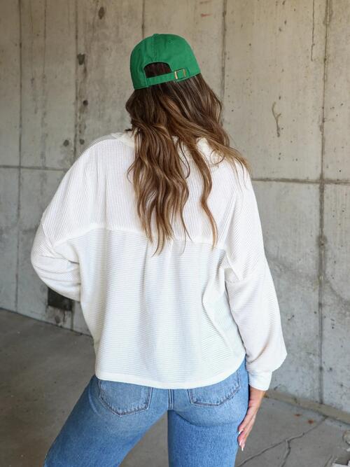Ribbed Collared Neck Button Up Jacket - Cowaa
