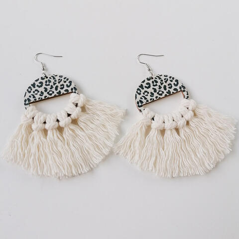 Tassel Detail Leopard Drop Earrings - Cowaa