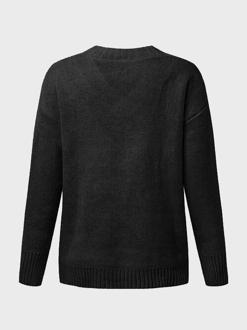 V-Neck Long Sleeve Knit Top - Cowaa