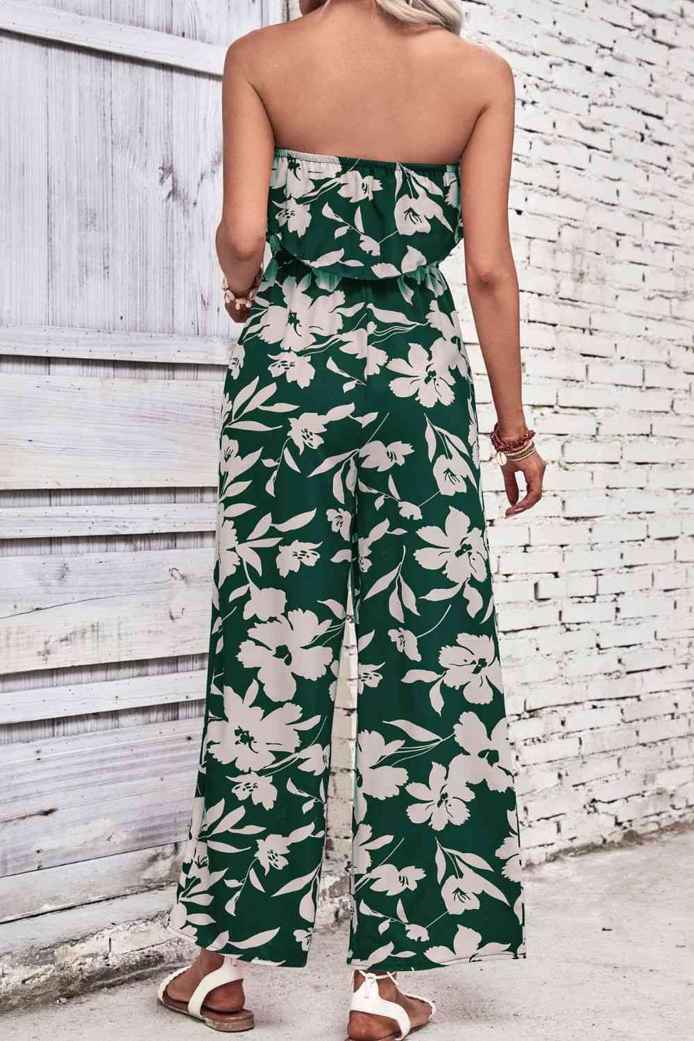 Floral Strapless Wide Leg Jumpsuit - Cowaa