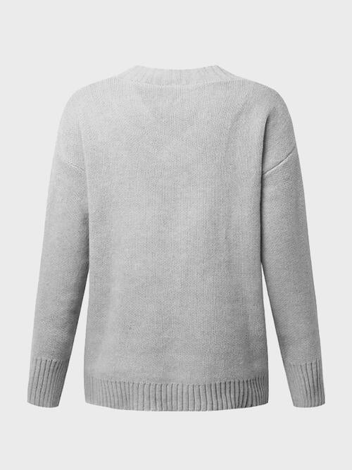 V-Neck Long Sleeve Knit Top - Cowaa