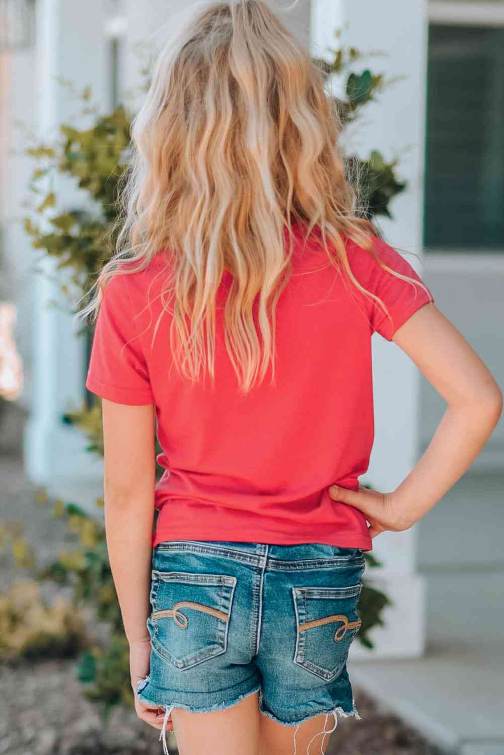 Girls Letter Graphic Short Sleeve T-Shirt - Cowaa