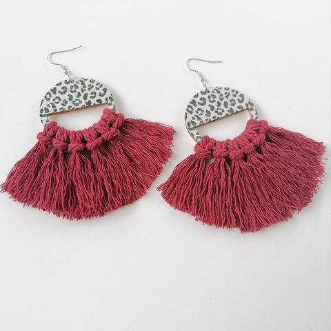 Tassel Detail Leopard Drop Earrings - Cowaa