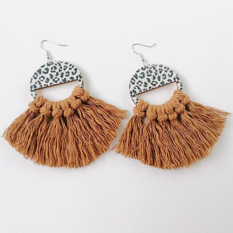 Tassel Detail Leopard Drop Earrings - Cowaa