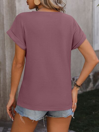 Cable-Knit Round Neck Short Sleeve T-Shirt - Cowaa