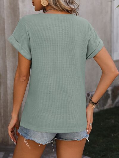 Cable-Knit Round Neck Short Sleeve T-Shirt - Cowaa