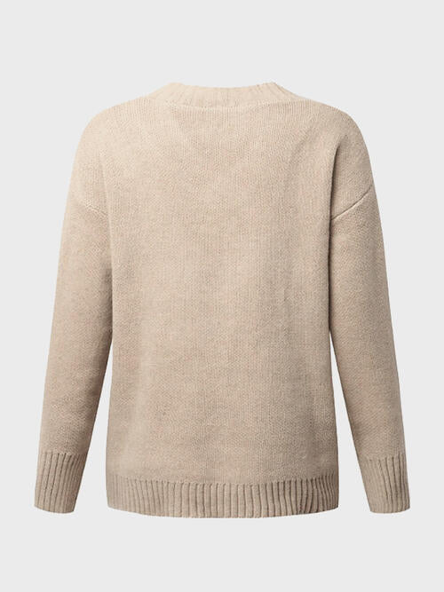 V-Neck Long Sleeve Knit Top - Cowaa