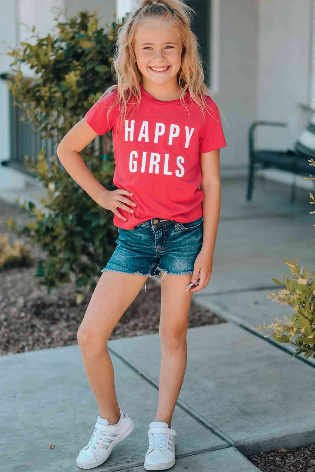 Girls Letter Graphic Short Sleeve T-Shirt - Cowaa
