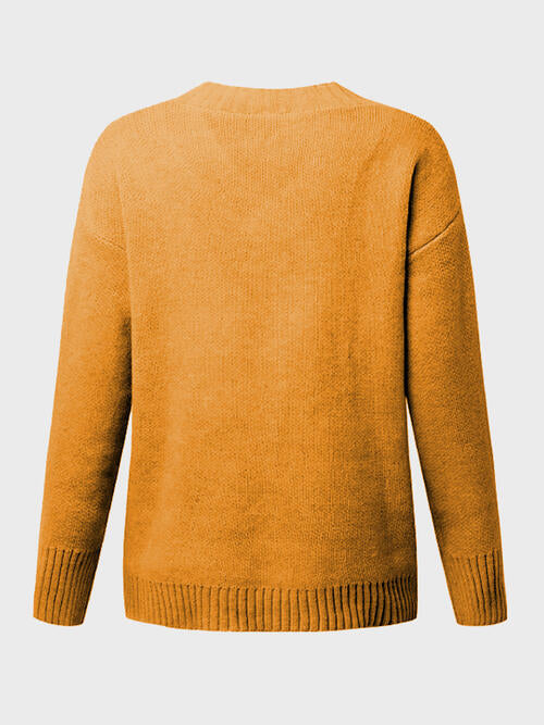 V-Neck Long Sleeve Knit Top - Cowaa