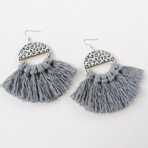 Tassel Detail Leopard Drop Earrings - Cowaa