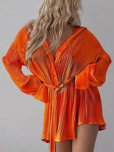 Button Up Dropped Shoulder Shirt Dress - Cowaa
