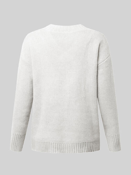 V-Neck Long Sleeve Knit Top - Cowaa