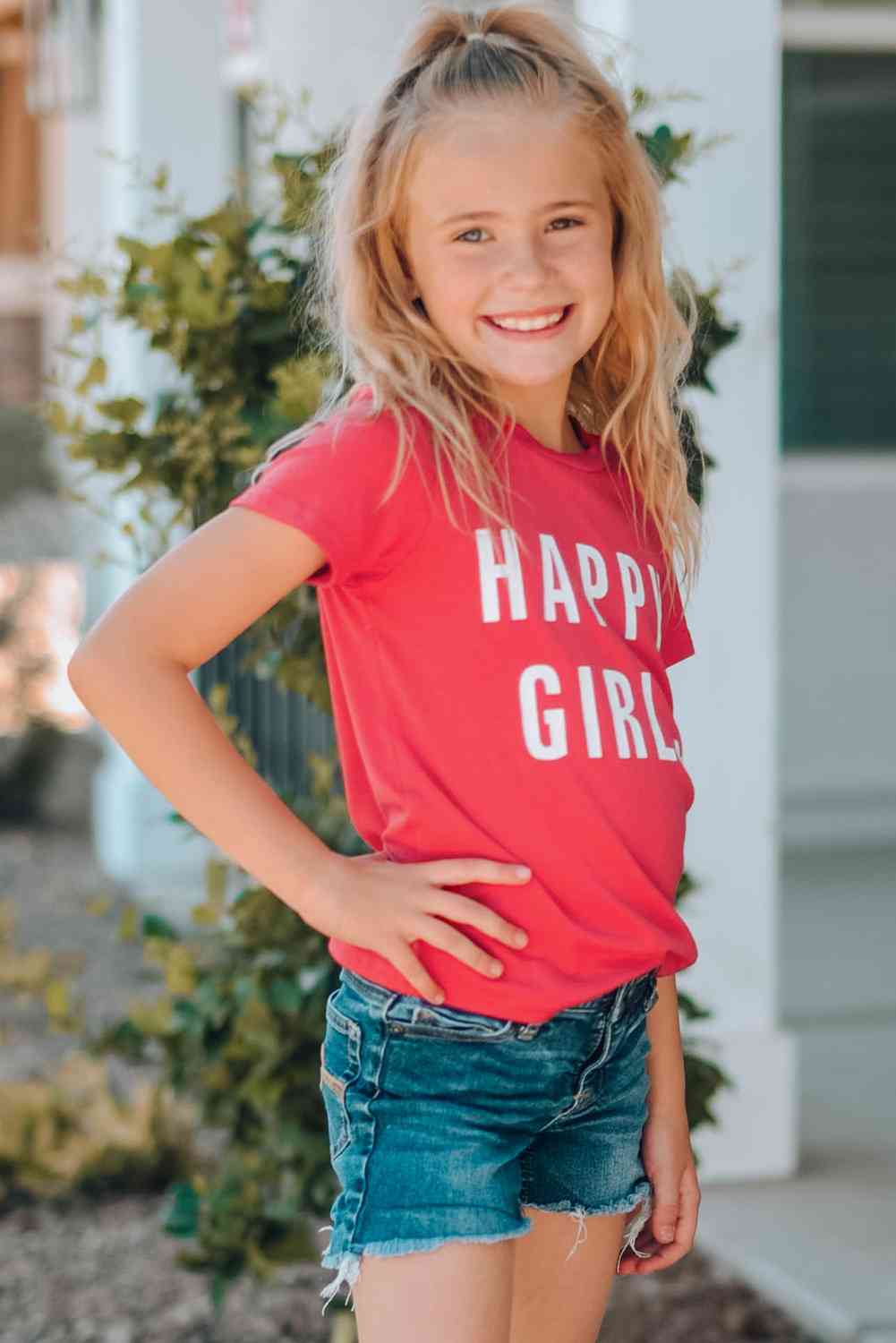 Girls Letter Graphic Short Sleeve T-Shirt - Cowaa