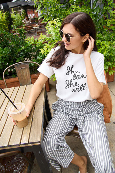 Simply Love Full Size SHE CAN SHE WILL Short Sleeve T-Shirt - Cowaa