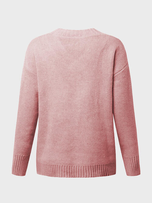 V-Neck Long Sleeve Knit Top - Cowaa