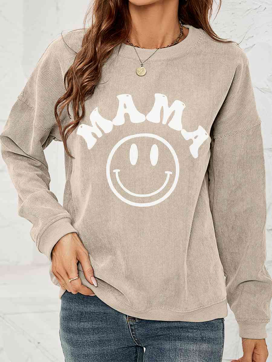 Round Neck Long Sleeve MAMA Graphic Sweatshirt - Cowaa