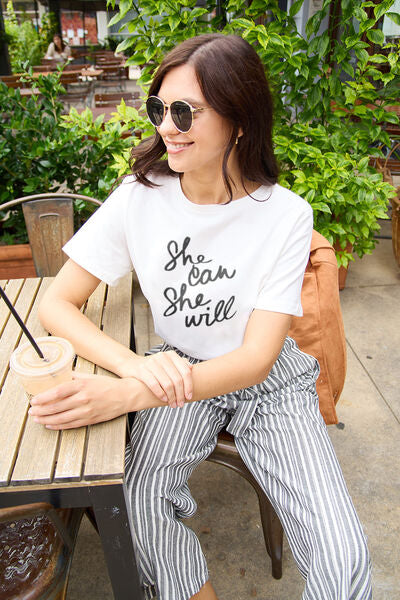 Simply Love Full Size SHE CAN SHE WILL Short Sleeve T-Shirt - Cowaa