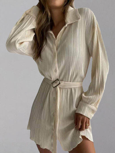 Button Up Dropped Shoulder Shirt Dress - Cowaa